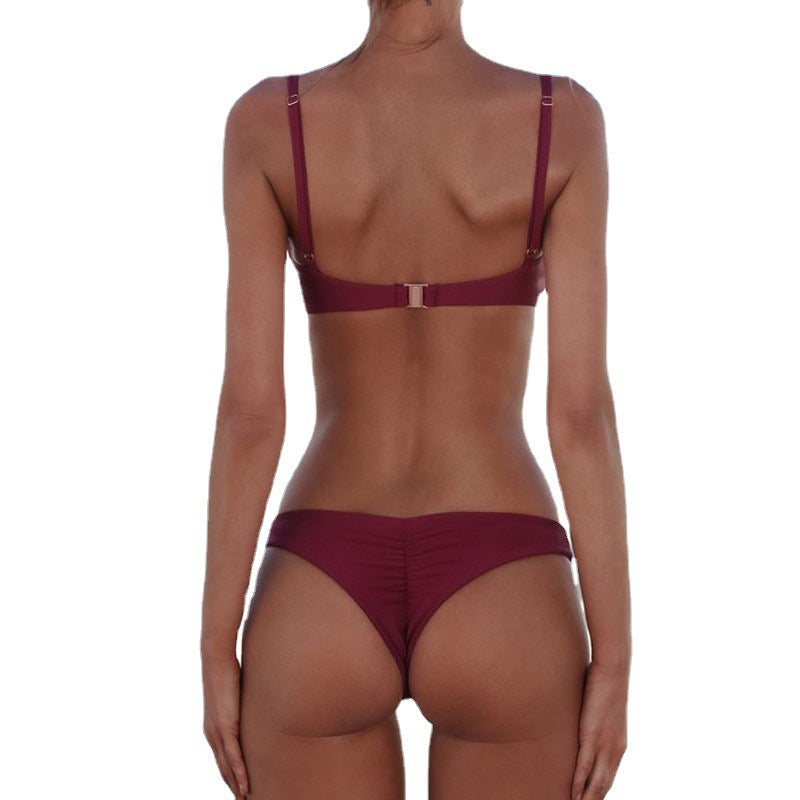 Wholesale Solid color suspender bikini swimsuit set